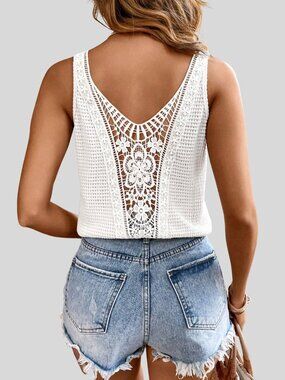 Lace Patchwork Textured Cami White Summer
